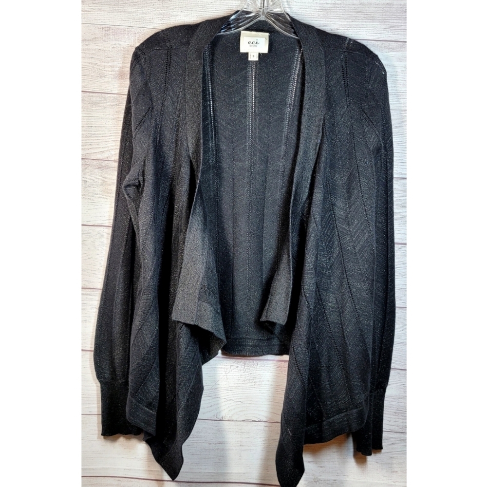 ECI New York Black Asymmetrical Drape Wrap Cardigan Sweater Womens Size S Knit